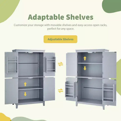 Elegant Bathroom Floor Storage Cabinet Bathroom Storage Unit Freestanding Cabinet with 4 Doors