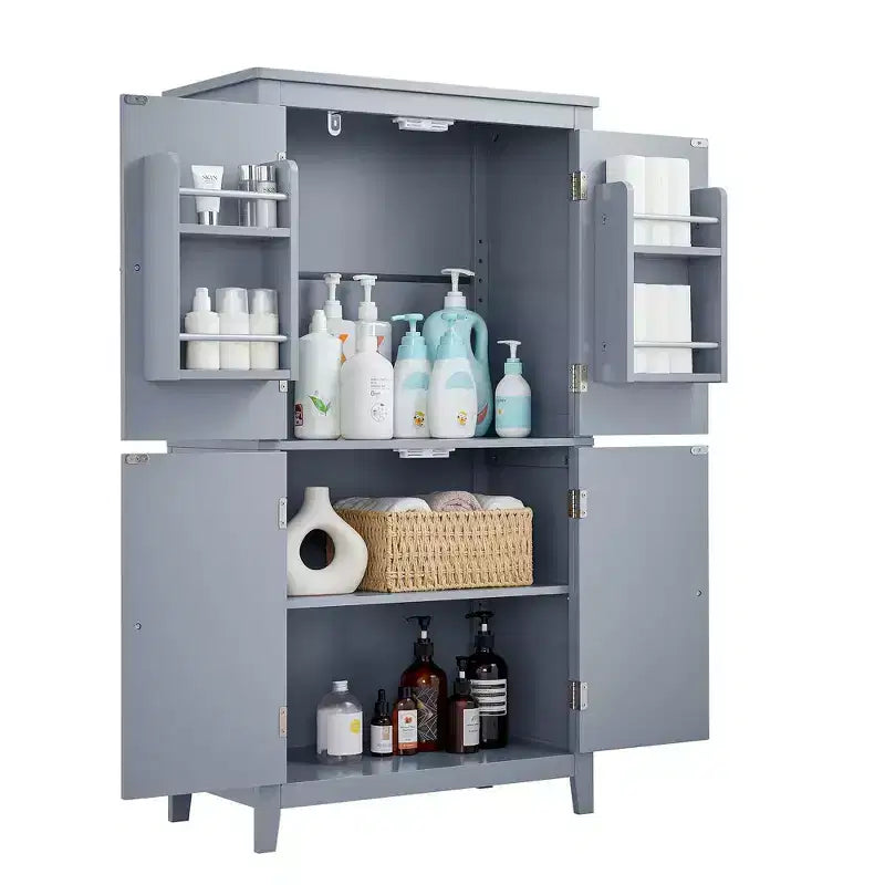 Elegant Bathroom Floor Storage Cabinet Bathroom Storage Unit Freestanding Cabinet with 4 Doors