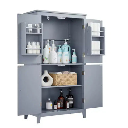 Elegant Bathroom Floor Storage Cabinet Bathroom Storage Unit Freestanding Cabinet with 4 Doors