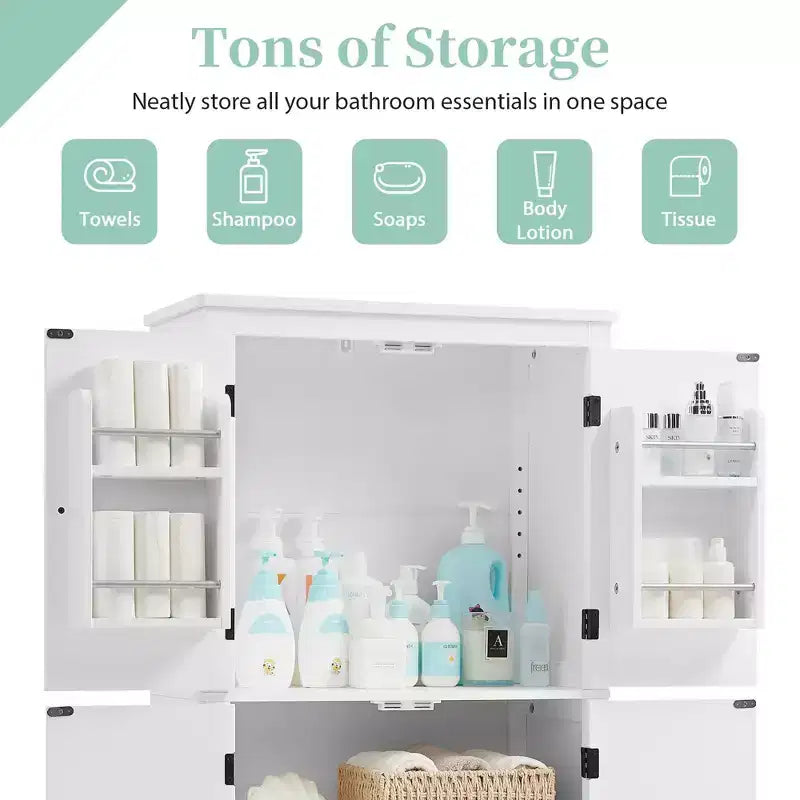 Elegant Bathroom Floor Storage Cabinet Bathroom Storage Unit Freestanding Cabinet with 4 Doors