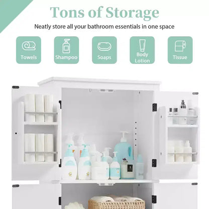 Elegant Bathroom Floor Storage Cabinet Bathroom Storage Unit Freestanding Cabinet with 4 Doors