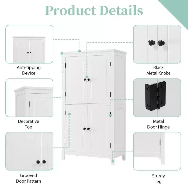 Elegant Bathroom Floor Storage Cabinet Bathroom Storage Unit Freestanding Cabinet with 4 Doors