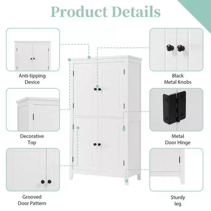 Elegant Bathroom Floor Storage Cabinet Bathroom Storage Unit Freestanding Cabinet with 4 Doors