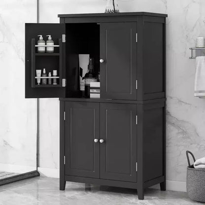 Elegant Bathroom Floor Storage Cabinet Bathroom Storage Unit Freestanding Cabinet with 4 Doors