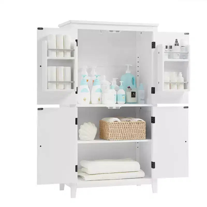 Elegant Bathroom Floor Storage Cabinet Bathroom Storage Unit Freestanding Cabinet with 4 Doors