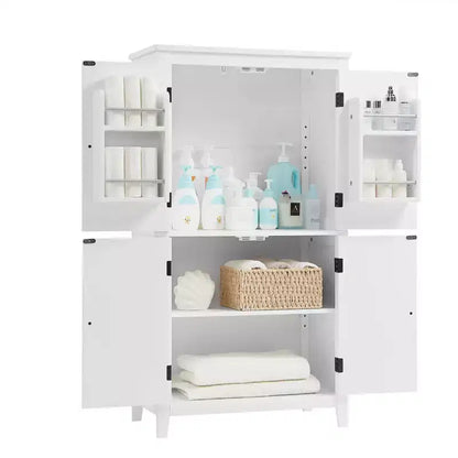 Elegant Bathroom Floor Storage Cabinet Bathroom Storage Unit Freestanding Cabinet with 4 Doors