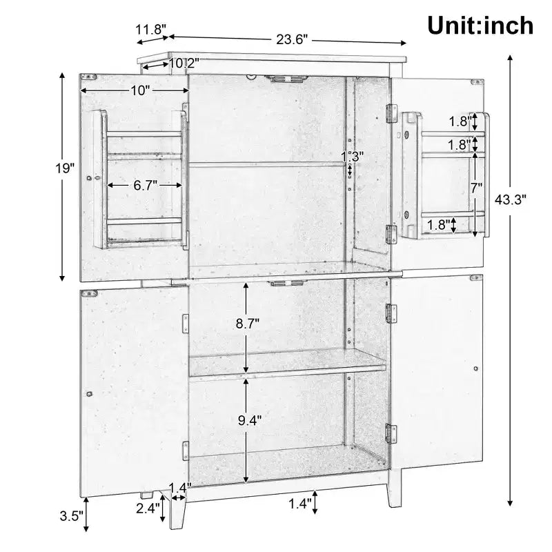 Elegant Bathroom Floor Storage Cabinet Bathroom Storage Unit Freestanding Cabinet with 4 Doors
