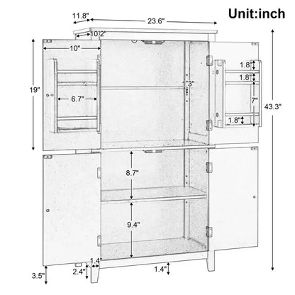 Elegant Bathroom Floor Storage Cabinet Bathroom Storage Unit Freestanding Cabinet with 4 Doors