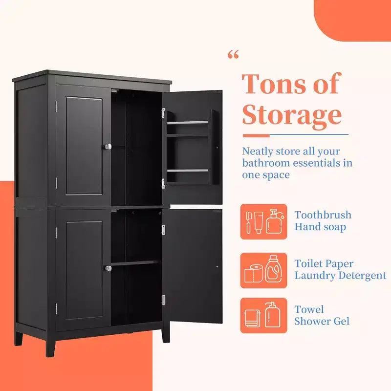 Elegant Bathroom Floor Storage Cabinet Bathroom Storage Unit Freestanding Cabinet with 4 Doors