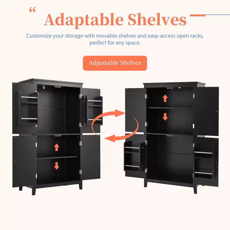 Elegant Bathroom Floor Storage Cabinet Bathroom Storage Unit Freestanding Cabinet with 4 Doors