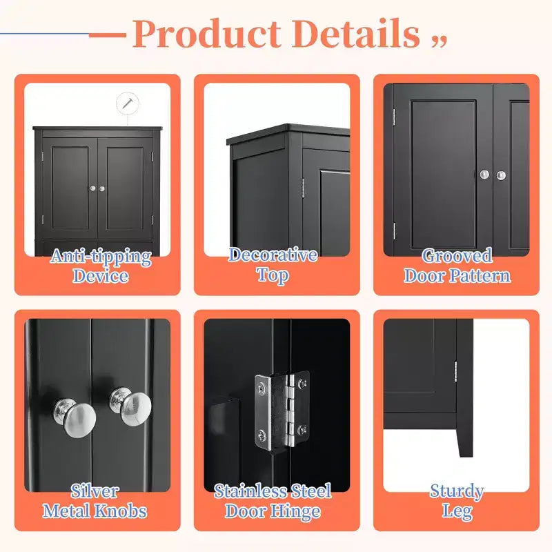 Elegant Bathroom Floor Storage Cabinet Bathroom Storage Unit Freestanding Cabinet with 4 Doors