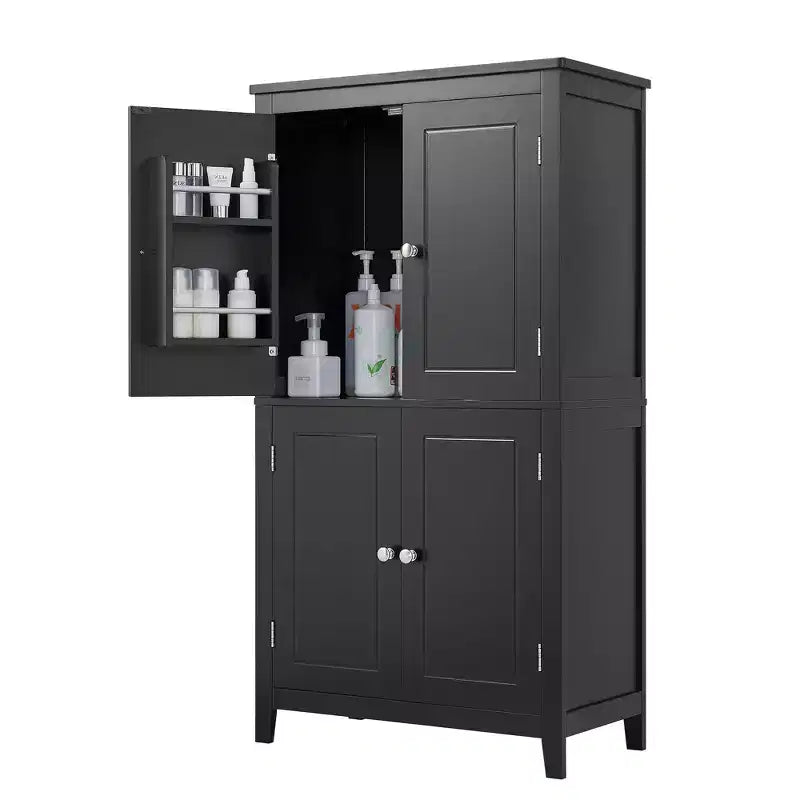 Elegant Bathroom Floor Storage Cabinet Bathroom Storage Unit Freestanding Cabinet with 4 Doors