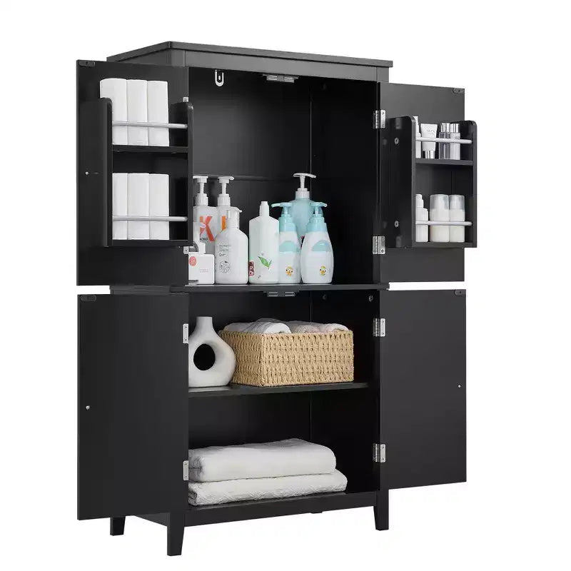 Elegant Bathroom Floor Storage Cabinet Bathroom Storage Unit Freestanding Cabinet with 4 Doors