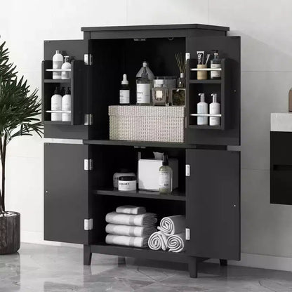 Elegant Bathroom Floor Storage Cabinet Bathroom Storage Unit Freestanding Cabinet with 4 Doors