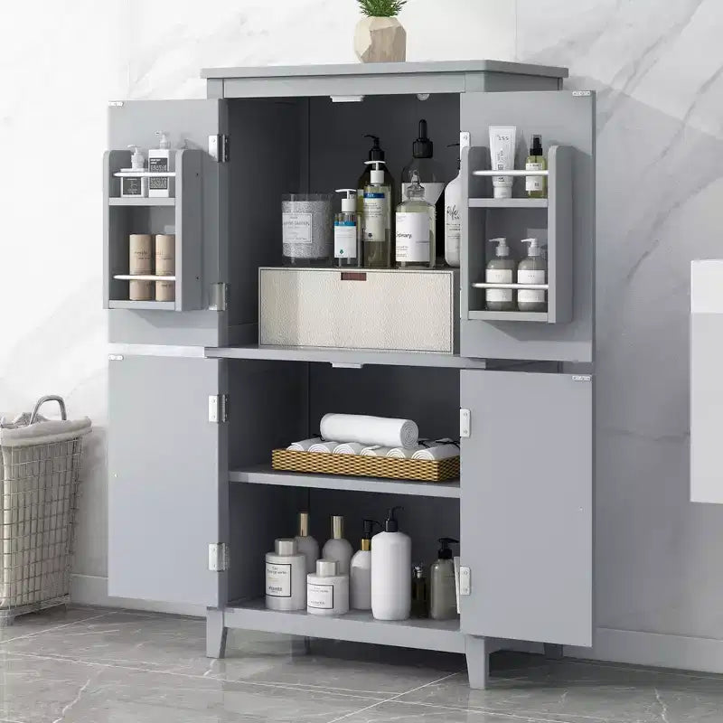 Elegant Bathroom Floor Storage Cabinet Bathroom Storage Unit Freestanding Cabinet with 4 Doors