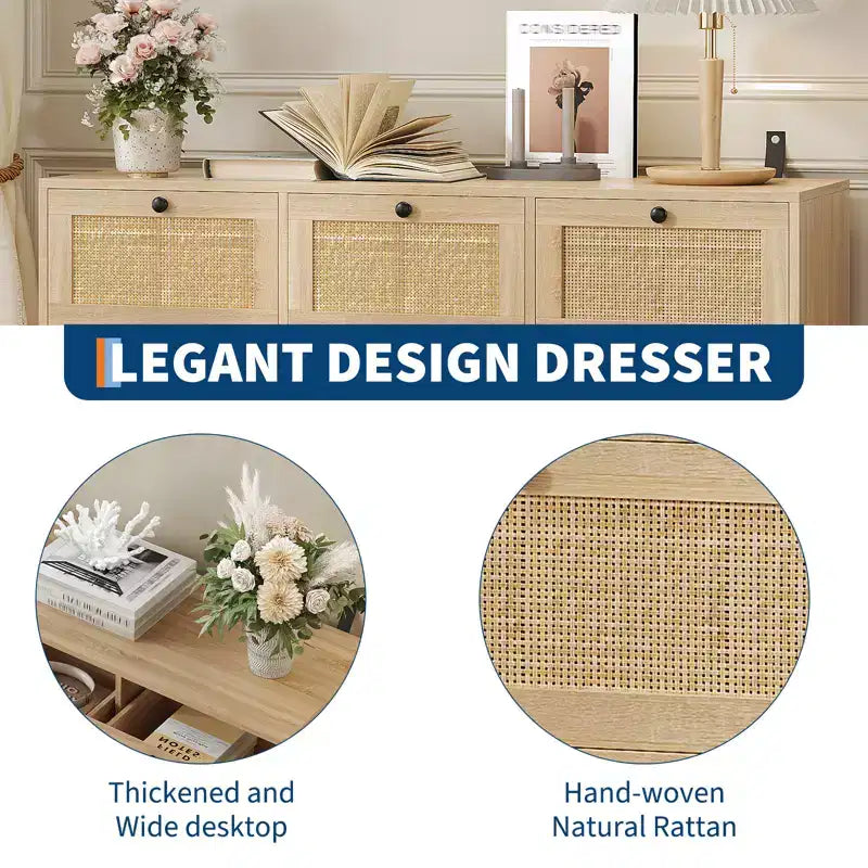 Commode en rotin pour chambre à coucher, commodes et chiffonniers de style ferme moderne, meuble de rangement en bois pour placard, salon, entrée, couloir