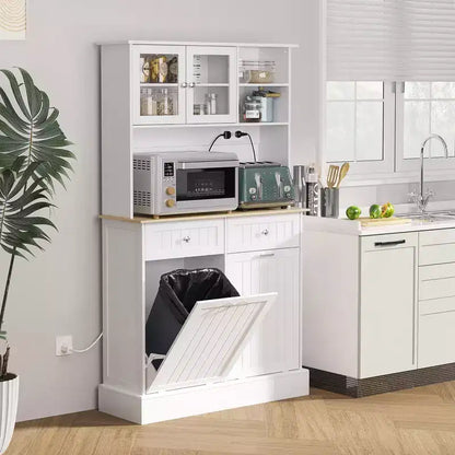 Kitchen Cabinet with Charging Station, 2 Tilt Out Cabinets, Microwave Stand, Freestanding Kitchen Pantry Cabinet