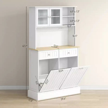 Kitchen Cabinet with Charging Station, 2 Tilt Out Cabinets, Microwave Stand, Freestanding Kitchen Pantry Cabinet
