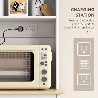 Kitchen Cabinet with Charging Station, 2 Tilt Out Cabinets, Microwave Stand, Freestanding Kitchen Pantry Cabinet