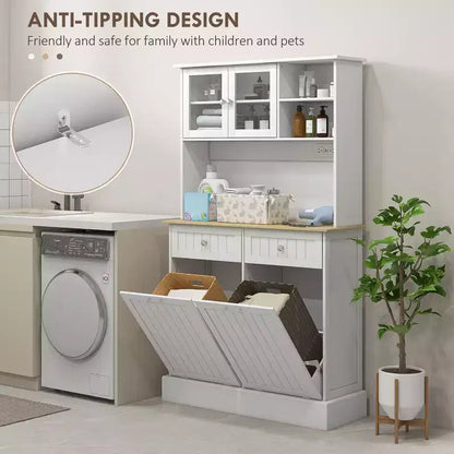 Kitchen Cabinet with Charging Station, 2 Tilt Out Cabinets, Microwave Stand, Freestanding Kitchen Pantry Cabinet