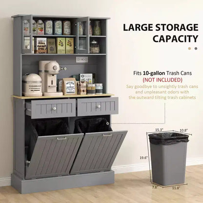 Kitchen Cabinet with Charging Station, 2 Tilt Out Cabinets, Microwave Stand, Freestanding Kitchen Pantry Cabinet