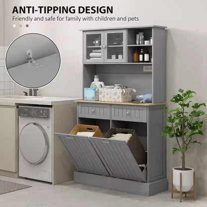 Kitchen Cabinet with Charging Station, 2 Tilt Out Cabinets, Microwave Stand, Freestanding Kitchen Pantry Cabinet