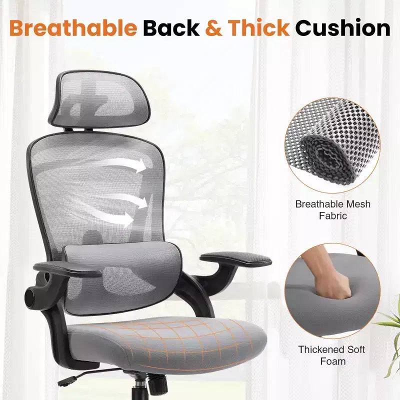 Chaise de bureau ergonomique Okak à dossier haut avec support lombaire réglable, chaise de jeu avec appuie-tête en maille, chaise d'ordinateur pour la maison, le bureau