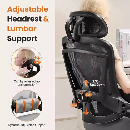 Chaise de bureau ergonomique Okak à dossier haut avec support lombaire réglable, chaise de jeu avec appuie-tête en maille, chaise d'ordinateur pour la maison, le bureau