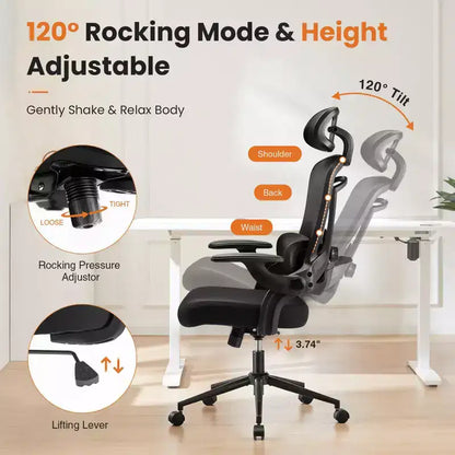 Chaise de bureau ergonomique Okak à dossier haut avec support lombaire réglable, chaise de jeu avec appuie-tête en maille, chaise d'ordinateur pour la maison, le bureau