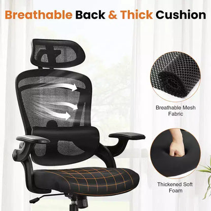 Chaise de bureau ergonomique Okak à dossier haut avec support lombaire réglable, chaise de jeu avec appuie-tête en maille, chaise d'ordinateur pour la maison, le bureau