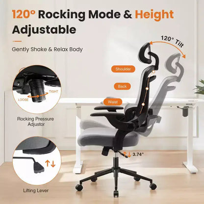 Chaise de bureau ergonomique Okak à dossier haut avec support lombaire réglable, chaise de jeu avec appuie-tête en maille, chaise d'ordinateur pour la maison, le bureau