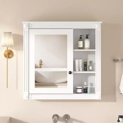 FAMYYT 30 in. W x 28 in. H Rectangular Surface Mount Medicine Cabinet with Mirror, Soft Closing Hinges, Open Storage
