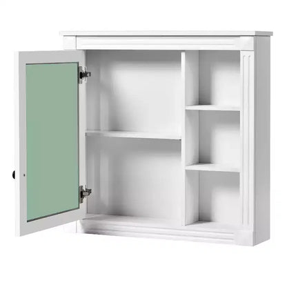 FAMYYT 30 in. W x 28 in. H Rectangular Surface Mount Medicine Cabinet with Mirror, Soft Closing Hinges, Open Storage