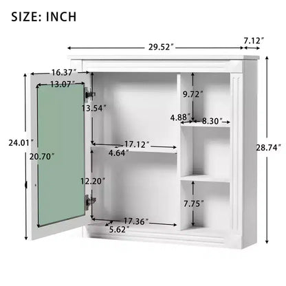 FAMYYT 30 in. W x 28 in. H Rectangular Surface Mount Medicine Cabinet with Mirror, Soft Closing Hinges, Open Storage