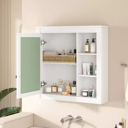 FAMYYT 30 in. W x 28 in. H Rectangular Surface Mount Medicine Cabinet with Mirror, Soft Closing Hinges, Open Storage