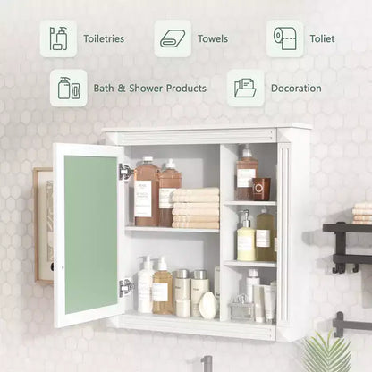 FAMYYT 30 in. W x 28 in. H Rectangular Surface Mount Medicine Cabinet with Mirror, Soft Closing Hinges, Open Storage