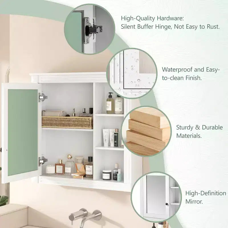 FAMYYT 30 in. W x 28 in. H Rectangular Surface Mount Medicine Cabinet with Mirror, Soft Closing Hinges, Open Storage