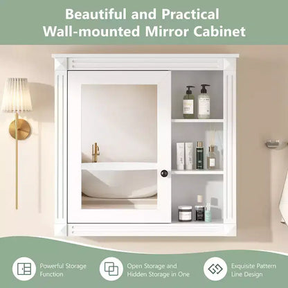 FAMYYT 30 in. W x 28 in. H Rectangular Surface Mount Medicine Cabinet with Mirror, Soft Closing Hinges, Open Storage