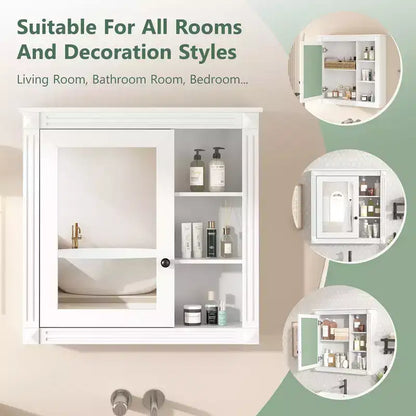 FAMYYT 30 in. W x 28 in. H Rectangular Surface Mount Medicine Cabinet with Mirror, Soft Closing Hinges, Open Storage