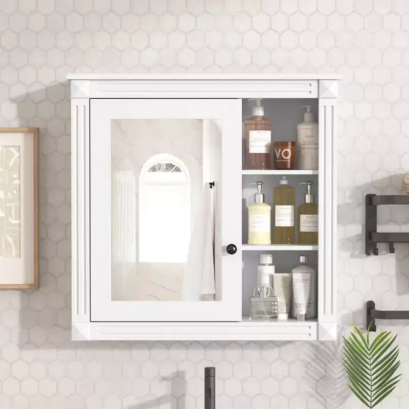FAMYYT 30 in. W x 28 in. H Rectangular Surface Mount Medicine Cabinet with Mirror, Soft Closing Hinges, Open Storage