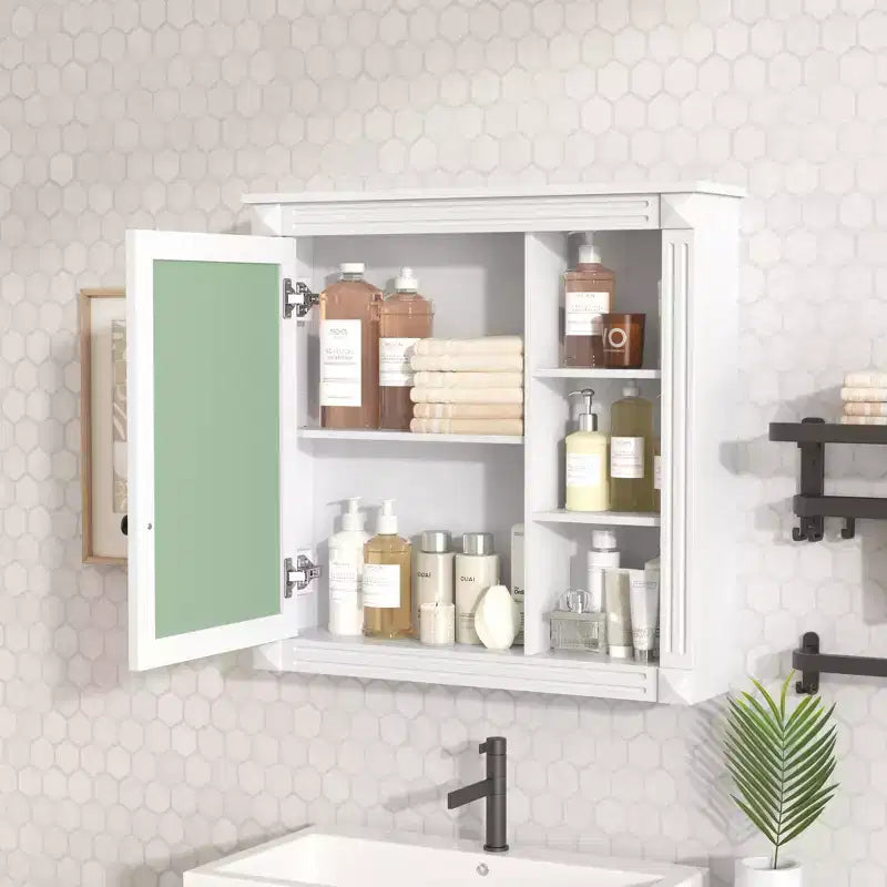 FAMYYT 30 in. W x 28 in. H Rectangular Surface Mount Medicine Cabinet with Mirror, Soft Closing Hinges, Open Storage