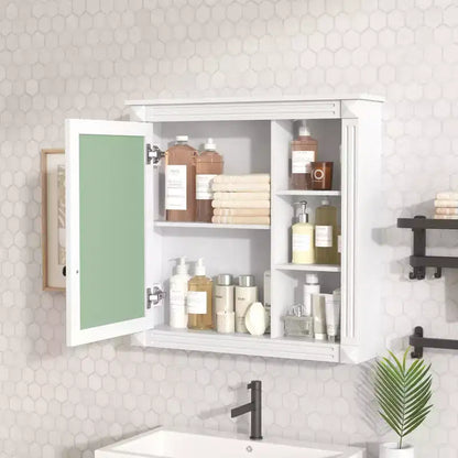 FAMYYT 30 in. W x 28 in. H Rectangular Surface Mount Medicine Cabinet with Mirror, Soft Closing Hinges, Open Storage