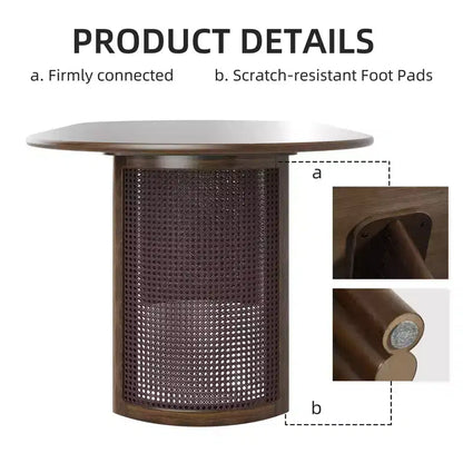 PexFix 67 Oval Dining Table for 4-6 with Arc-Shaped Edge Top and Rattan Woven Base Modern Farmhouse Kitchen Table for Living Room Dining Room Walnut