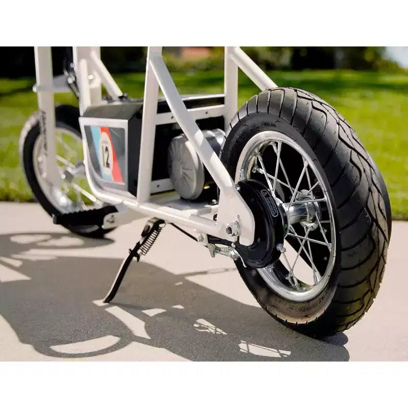Mini-moto électrique rétro Razor Rambler 12 avec moteur 250 W et batterie 24 V, blanc
