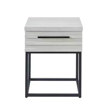Table d'appoint rustique Okak avec tiroir de rangement et pieds en métal, table de chevet avec plateau épais, table d'appoint pour canapé, salon, chambre à coucher