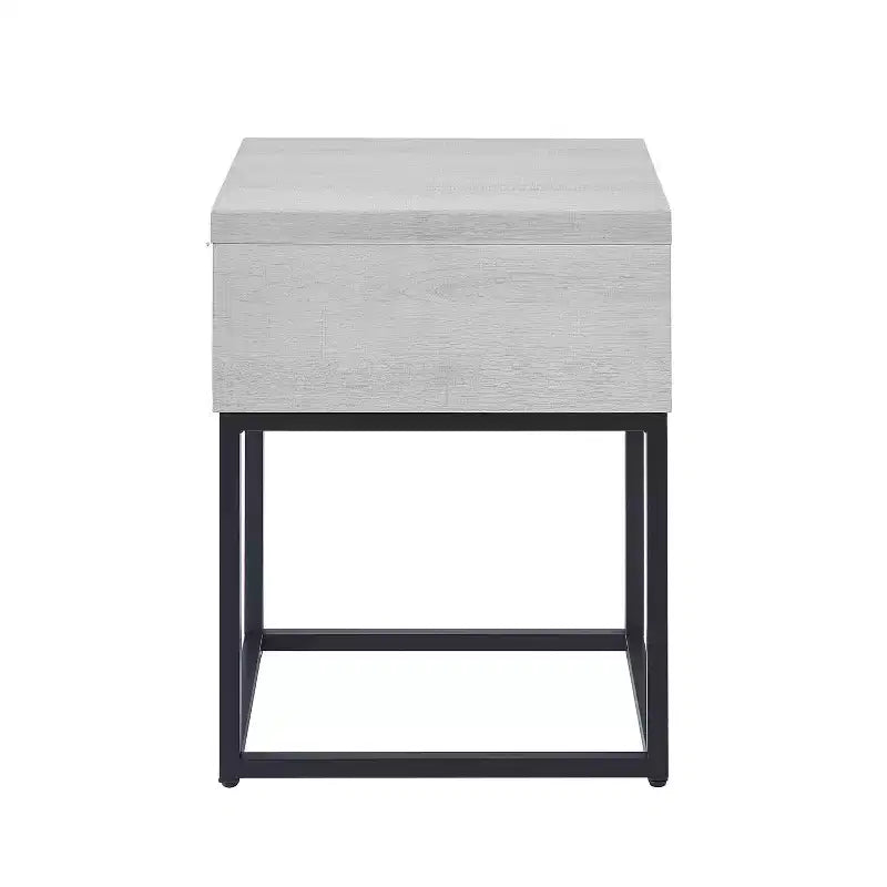 Table d'appoint rustique Okak avec tiroir de rangement et pieds en métal, table de chevet avec plateau épais, table d'appoint pour canapé, salon, chambre à coucher