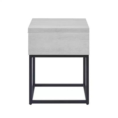 Table d'appoint rustique Okak avec tiroir de rangement et pieds en métal, table de chevet avec plateau épais, table d'appoint pour canapé, salon, chambre à coucher