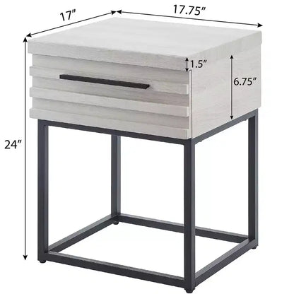 Table d'appoint rustique Okak avec tiroir de rangement et pieds en métal, table de chevet avec plateau épais, table d'appoint pour canapé, salon, chambre à coucher