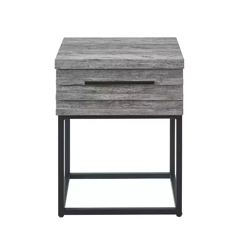 Table d'appoint rustique Okak avec tiroir de rangement et pieds en métal, table de chevet avec plateau épais, table d'appoint pour canapé, salon, chambre à coucher