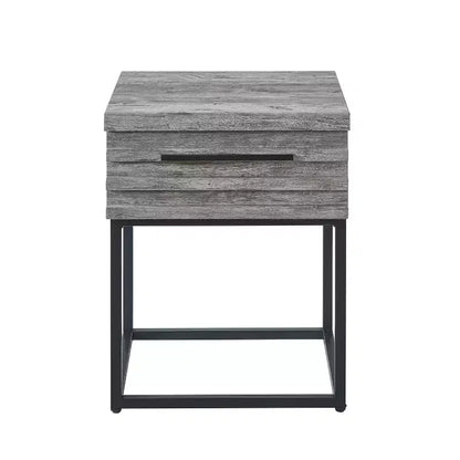 Table d'appoint rustique Okak avec tiroir de rangement et pieds en métal, table de chevet avec plateau épais, table d'appoint pour canapé, salon, chambre à coucher